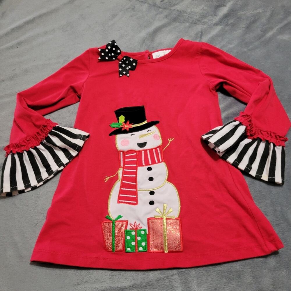 Rare Edition Tunic Top Girls 5 Red Christmas Snowman Ruffle Shirt Dress Presents